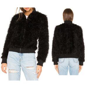 Chaser Faux Lamby Black Vegan Fur Bomber Jacket L NWT